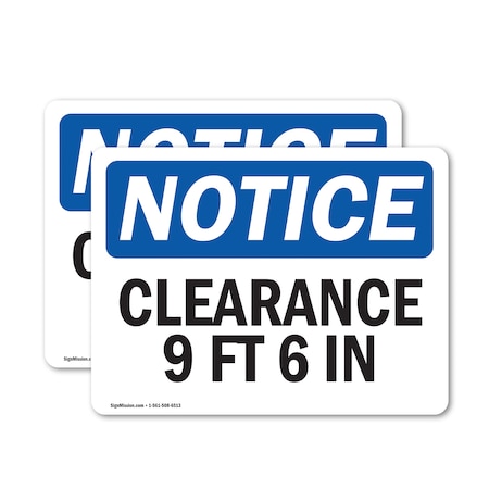 Signmission Clearance 9 Ft 6 In, 5 in W x Rectangle, Vinyl Decal OS-2PACK-NS-D-35-L-10664